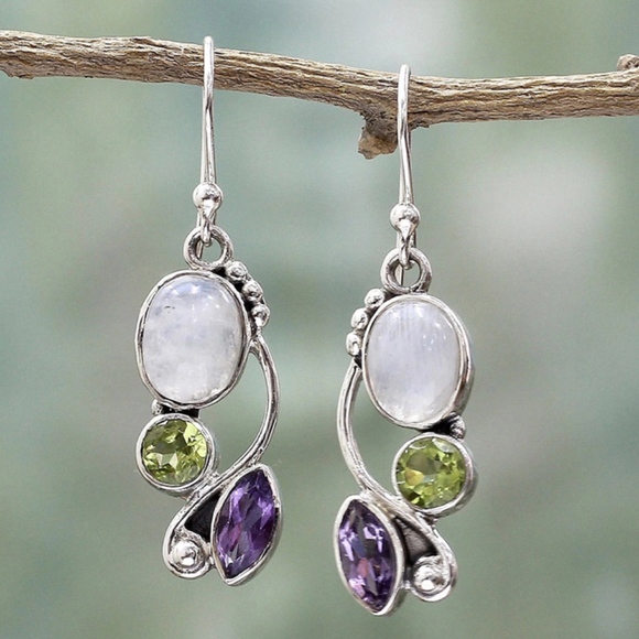Love Pray Jewelry - Moonstone Peridot Amethyst Chakra Drop Earrings
